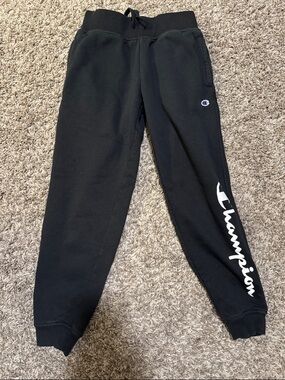 Champion Black Joggers with White Script Down Leg